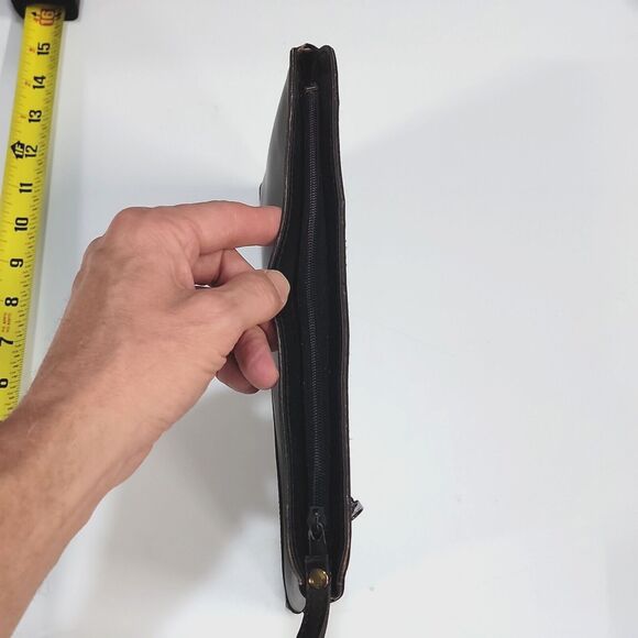 VTG Leather Black Clutch Purse Bag Wallet LaRue Sassy Wrist Strap Mirror Y2K 90s - Picture 6 of 15